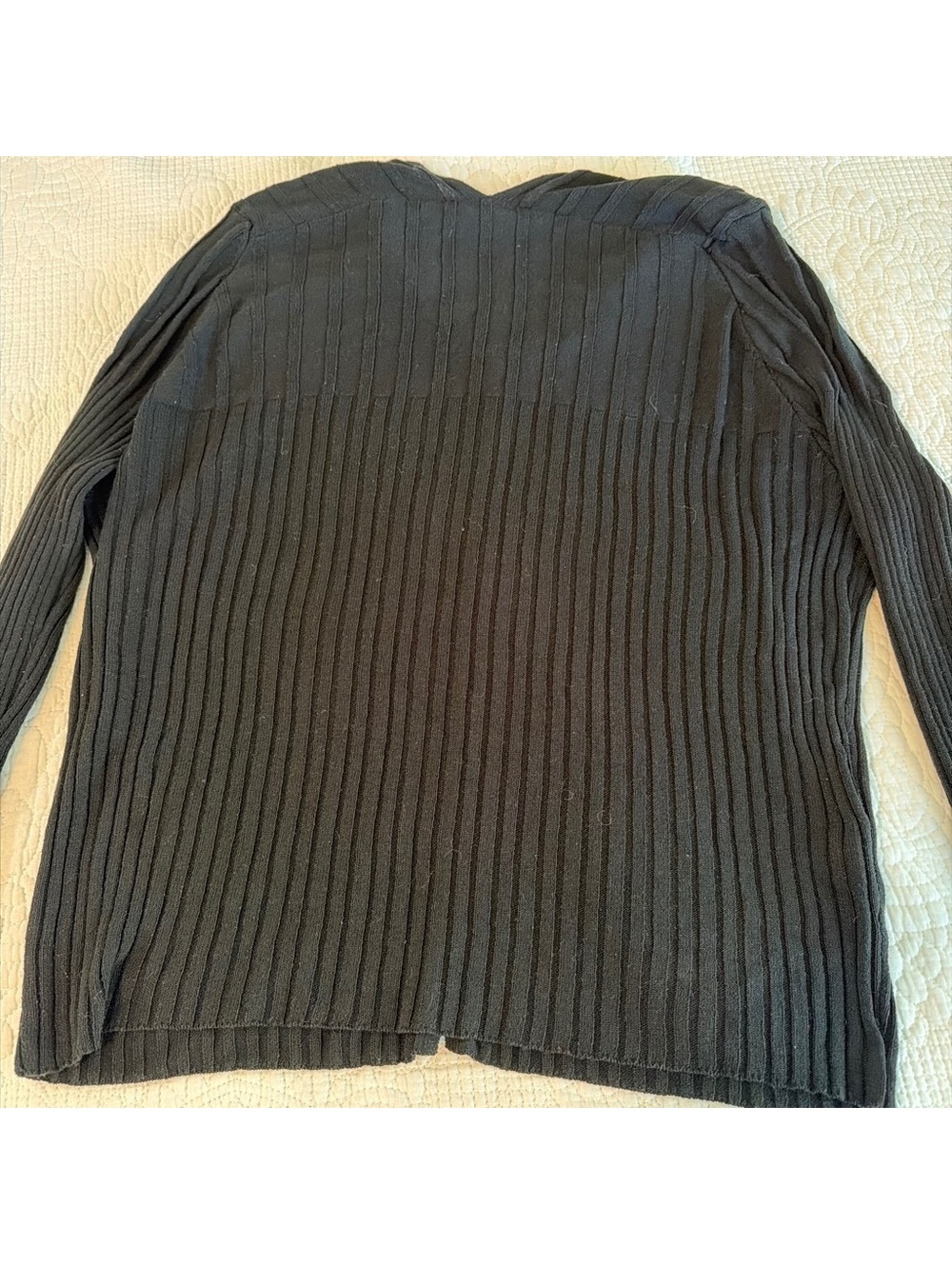 MNG Mango Black Ribbed Knit Button Front Cardigan Sweater Women’s XL V Neck - Picture 3 of 5